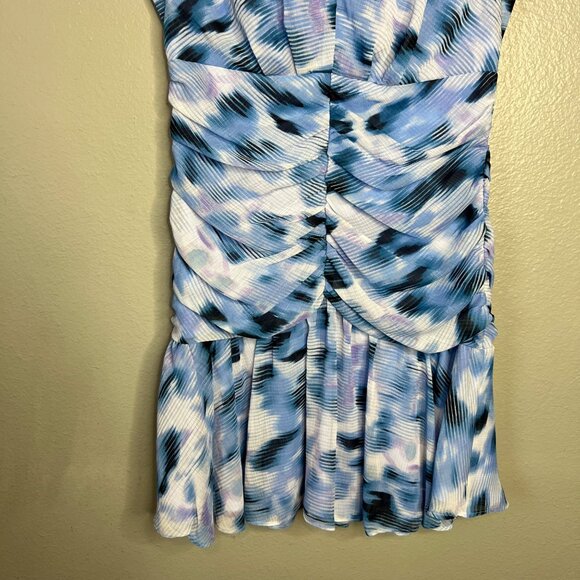 DKNY Sleeveless Printed Dress Size S Ruched Chiffon Blue Purple Mini NWT - Picture 5 of 9